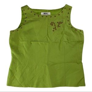 Vintage Poetic Embroidered Floral Lime Green Tank